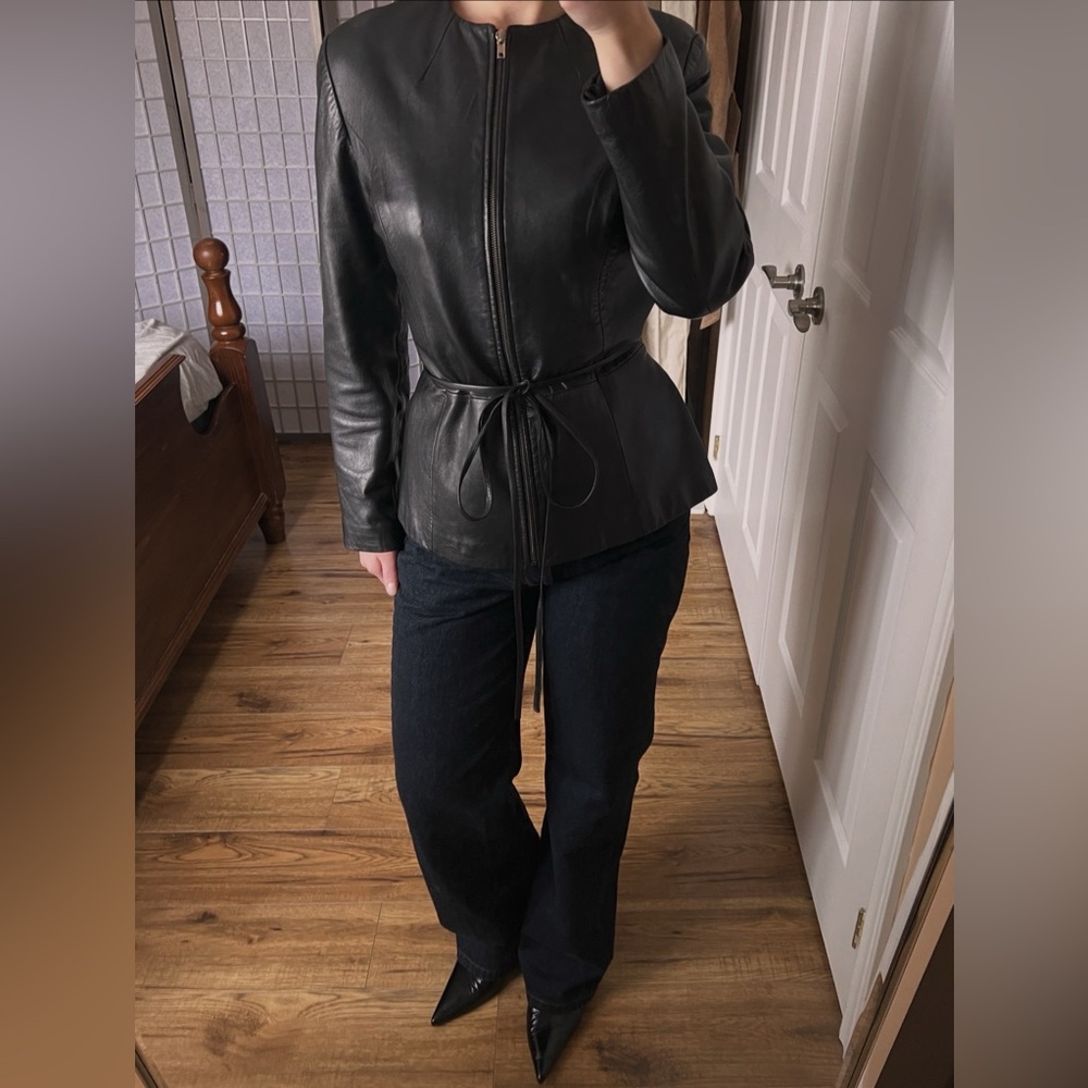 Leather wrap tie belt jacket - Picture 3 of 3
